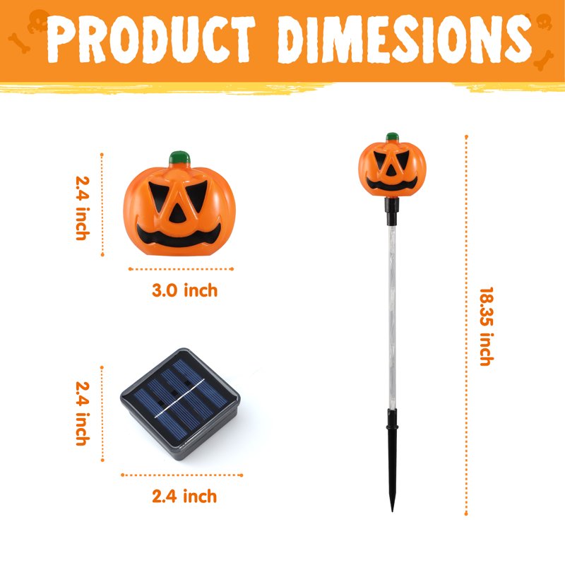Halloween Pumpkin Lights Set - 10 Solar Pathway Lanterns with Stakes - Waterproof & Colorful