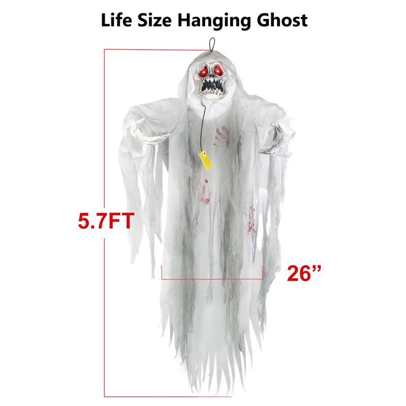 Halloween Skeleton Hanging Ghost Light-Up Grim Reaper Decoration - White, 5.7FT, Outdoor & Indoor