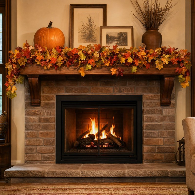 Autumn Maple Leaf Garland - Fall Decor for Fireplace, Staircase & Doorway - Orange P