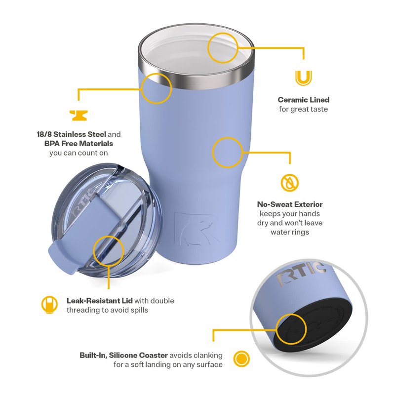 Insulated Ceramic-Lined Tumbler with Leak-Resistant Lid - Periwinkle