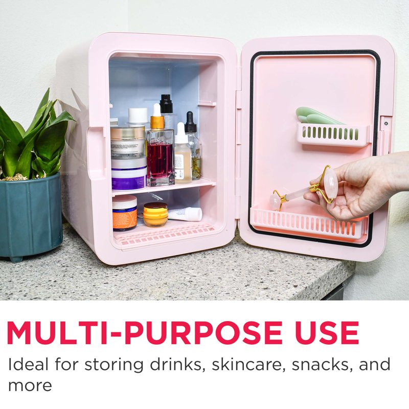 6.5L Mini Portable Skincare Fridge with Lighted Mirror - Pink