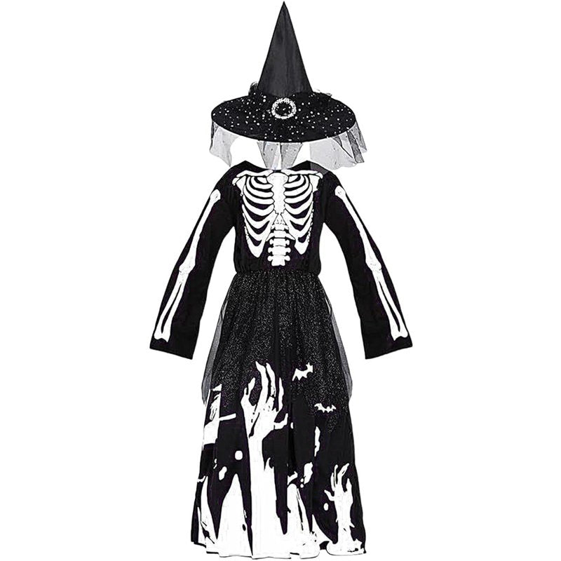 Girls Skeleton Ghost Witch Costume - Glow in The Dark Dress & Hat, 10-11 Years - Halloween Cosplay