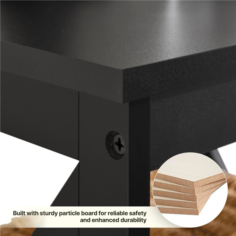 3-Tier Black Wood End Table with X-Shaped Frame