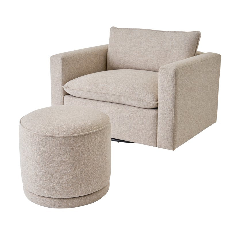 Swivel Ottoman - Heather Wheat Upholstered Accent Seat