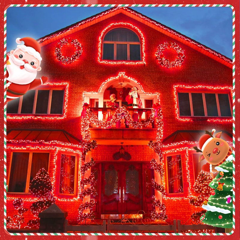 Red Solar Christmas String Lights - 42.7ft Waterproof 8 Mode Outdoor LED Decor