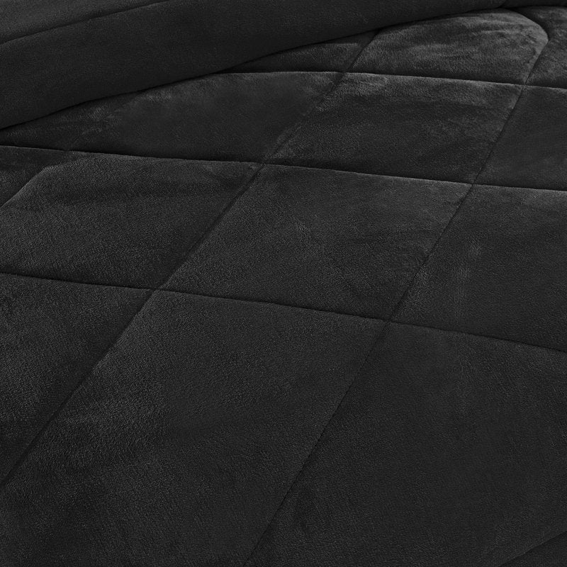 Queen Sherpa Fleece Bed Blanket Set - Thick Warm Reversible Black 3 Pieces