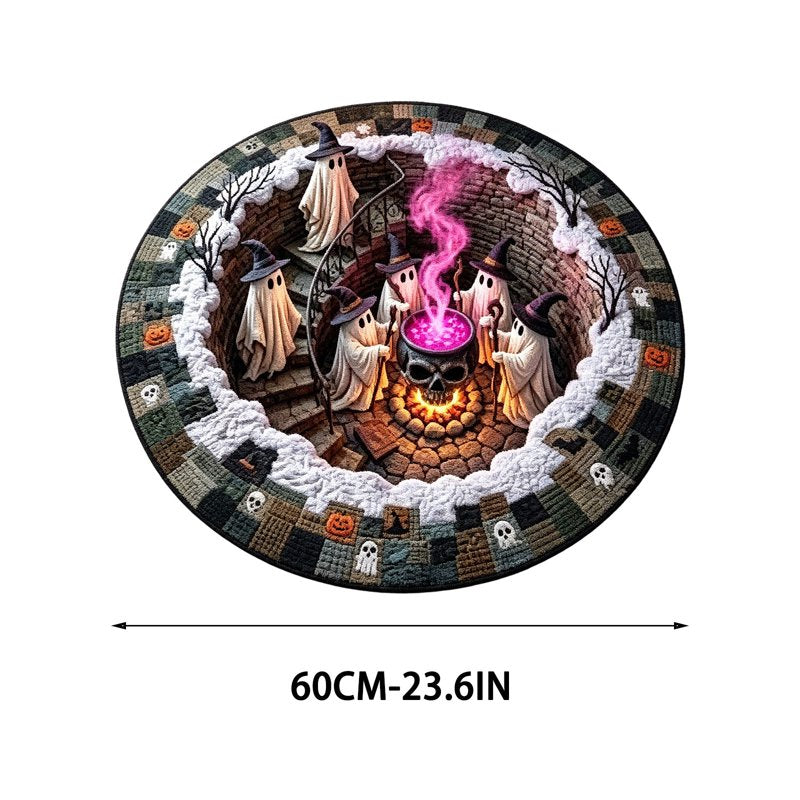 Halloween Round Rug 50cm Optical Illusion Ghost Pumpkin Skull Doormat - Variation 3
