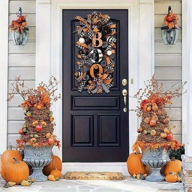 Halloween Boo Wreath for Front Door Wall Decor - Spooky Swag