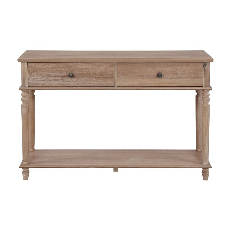 Natural Rustic Two Drawer Console Table with Shelf
