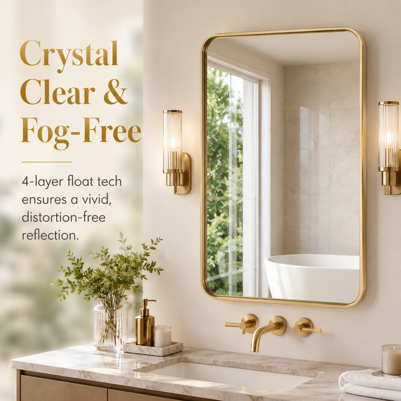 Gold Round Corner Bathroom Vanity Mirror 30x48 Wall Mount Framed