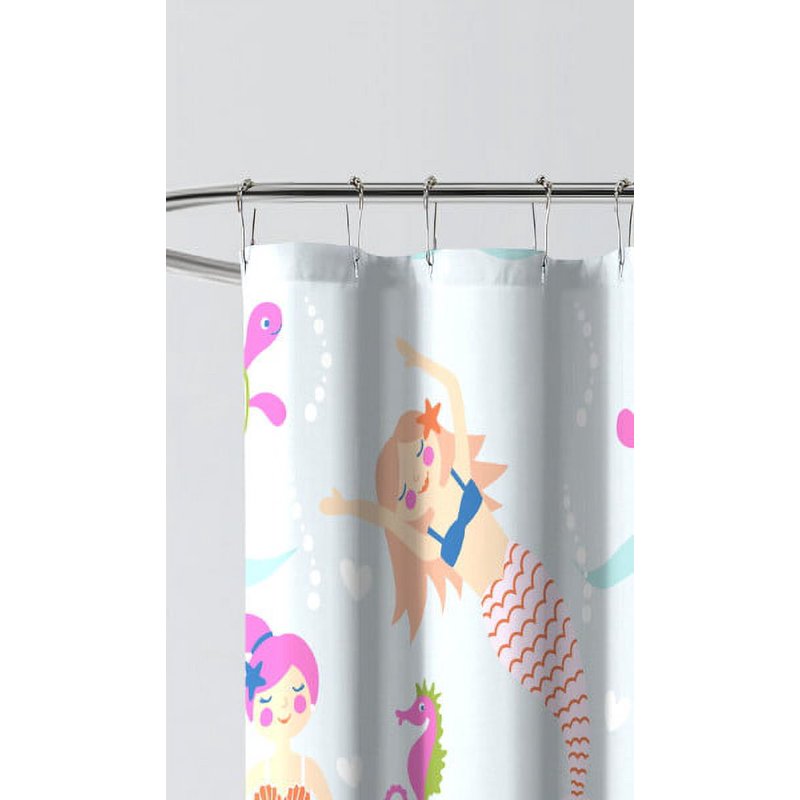 Mermaid Shower Curtain 72x72 Inches - Under the Sea Kids Bathroom Decor