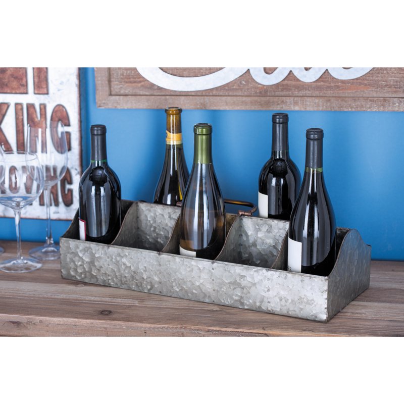 Farmhouse Gray Metal Wine Holder - 6 Bottle Capacity