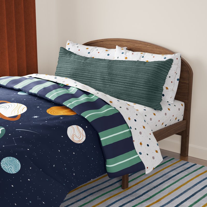 Kids Body Pillow with Removable Plush Ribbed Corduroy Cover - Dark Green, 48 x 20 inches