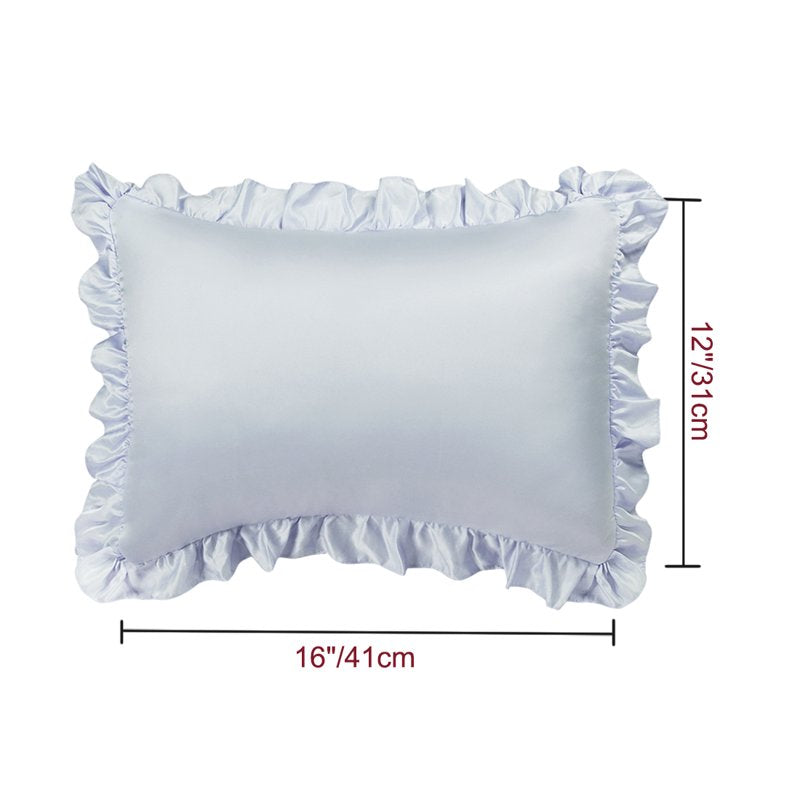 Satin Ruffled Edge Pillow Shams Set - Standard Size, Silver, 4 Pieces