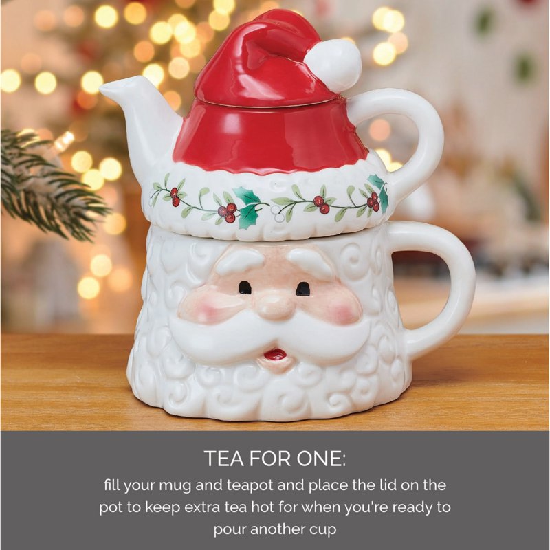Santa Teacup and Teapot Set - Winterberry Dolomite