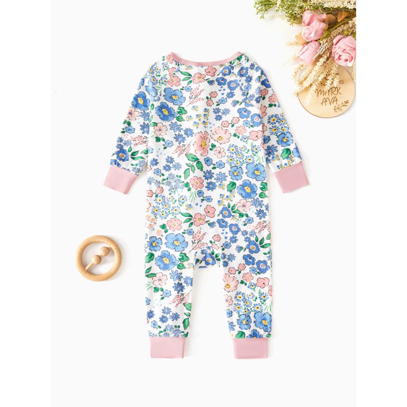 Pink Flower Baby Girl Pajamas - 3-6 Months Bamboo Viscose Snug Fit Footless Zipper Sleep N Play Gift