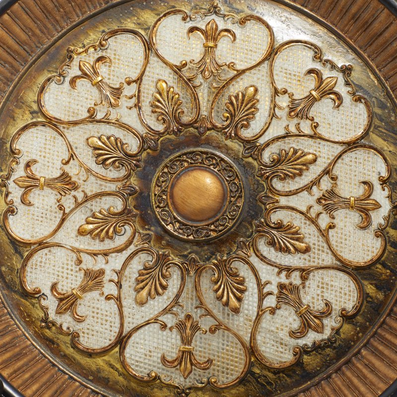 16" Round Gold Embossed Polystone Charger with Stand - Decorative Plate