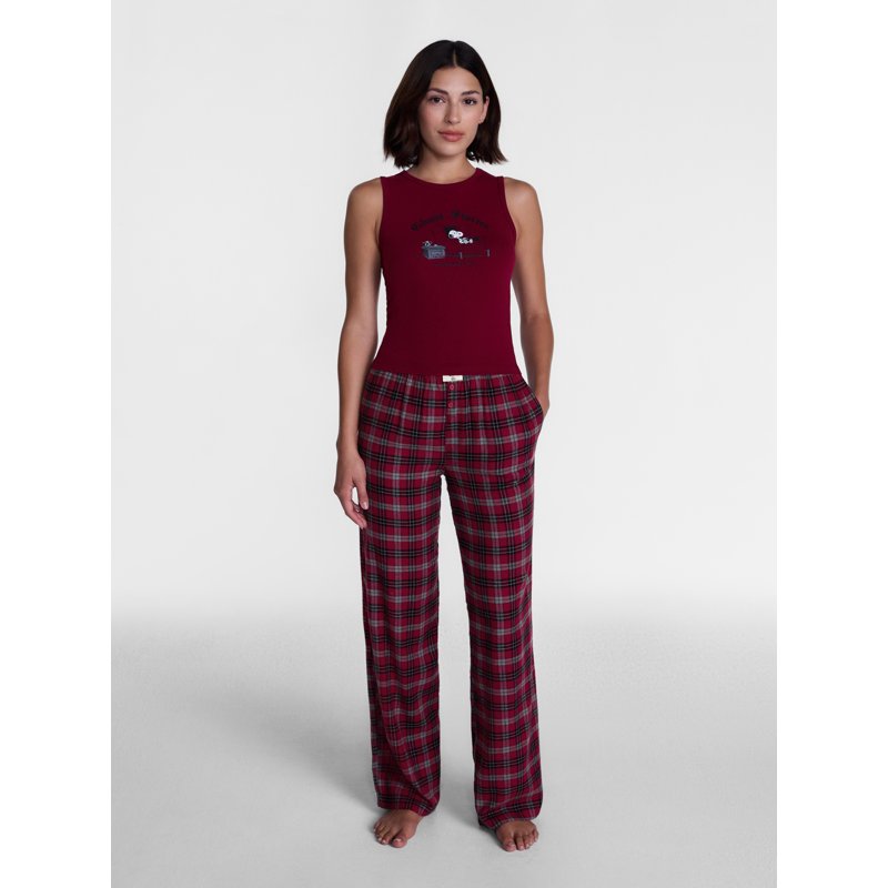 Peanuts Women's Plaid Sleep Pants Rumba Red 2X - Cozy Loungewear