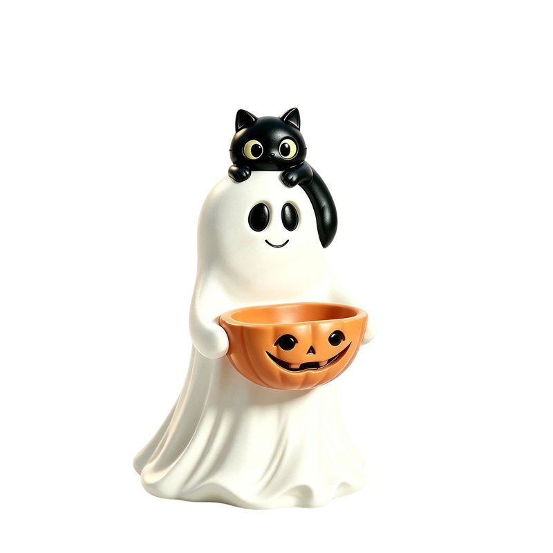 Halloween Ghost Pumpkin Candy Bowl - Cute Resin Spooky Treat Jar, Variation #021