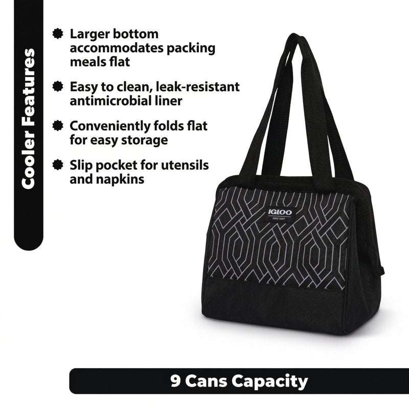 Insulated Lunch Tote Cooler - 2 Pack, 9 Can Capacity, Black & White