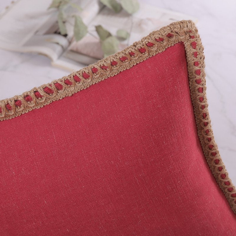 18x18 Red Farmhouse Burlap Linen Throw Pillow - Tailored Edge Decor