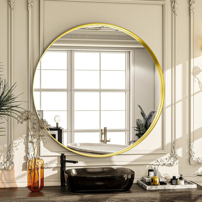 30-Inch Rounded Bathroom Wall Mirror with Deep Frame - Gold, Variations of THIS listing