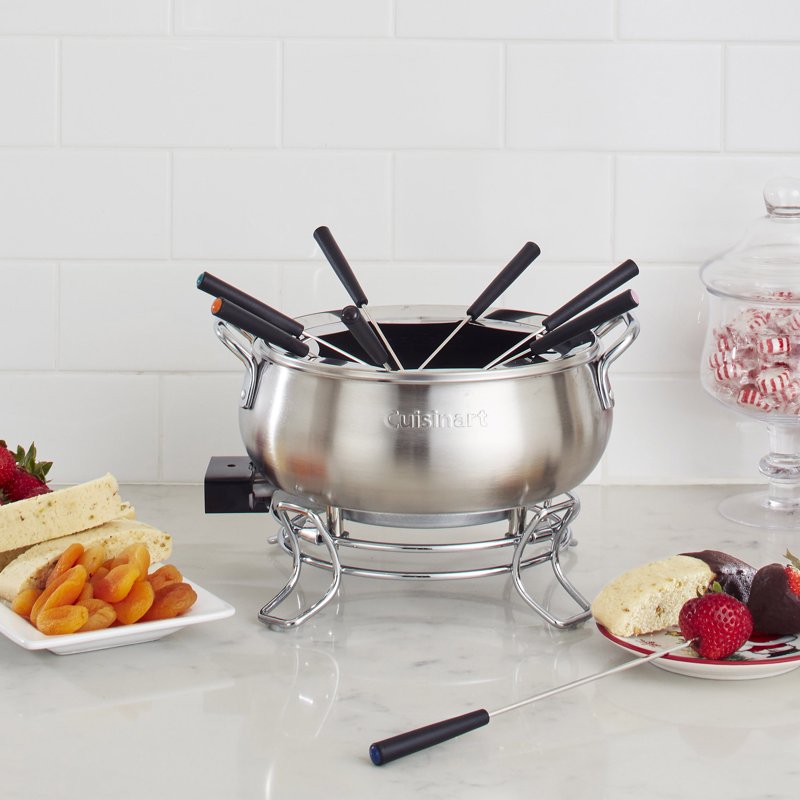 Electric Fondue Pot - 3-Quart Nonstick Stainless Steel Set with 8 Forks
