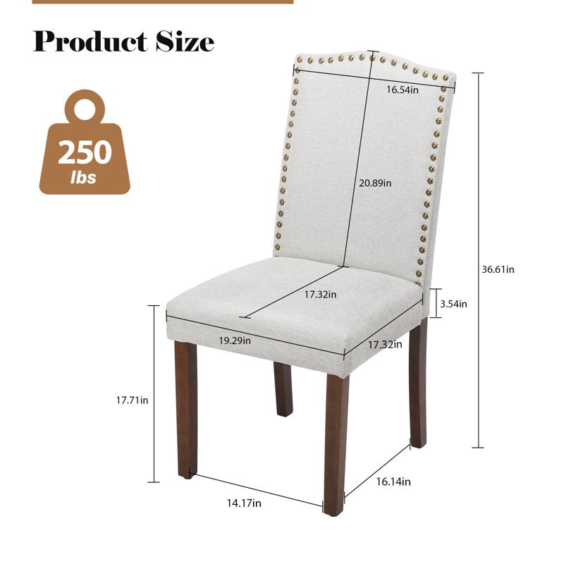 Fabric Dining Chairs Set of 2 with Nailhead Trim - Grey