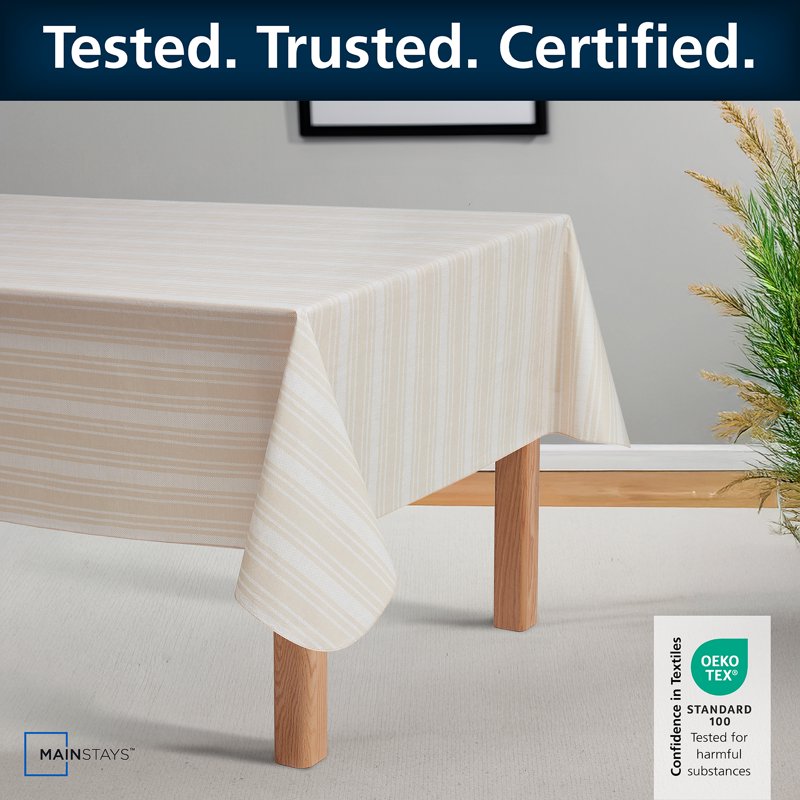PEVA Tablecloth 60" x 84" - Saville Beige Tan Stripe