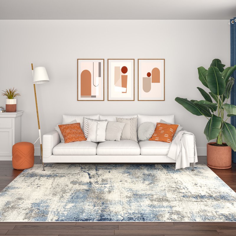 Contemporary Abstract Area Rug 5'3'' x 7'3'' Navy & Blue Indoor Carpet - Kid & Pet Friendly