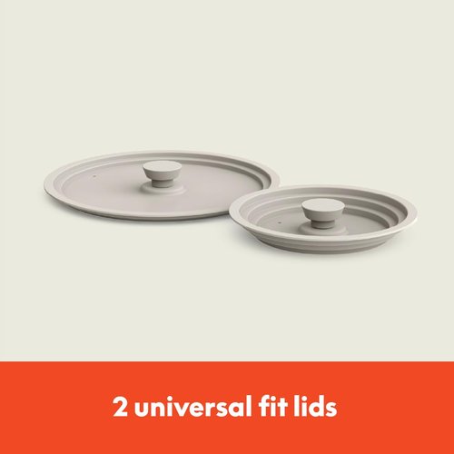 bella 9 Piece Ceramic Nonstick Cookware Set, Fits-anywhere™ Kitchenware w EverGood™ Coating, Dishwasher & Oven Safe, All Stovetops Compatible, Stackable Design, Cool Touch Handles, Oatmilk