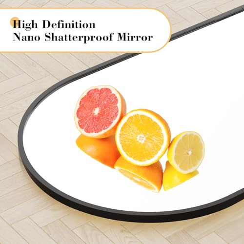 OLIXIS Arched Full Length Mirror 59"x16" for Bedroom, Full Body Mirror with Stand, Hanging or Leaning for Wall, Aluminum Alloy Thin Frame Floor Standing for Living Room, Tall, Black