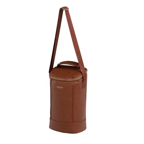 Igloo Luxe Collection Beverage Tote, MaxCold Insulation, Removable Divider, Metallic Liner (Cognac)