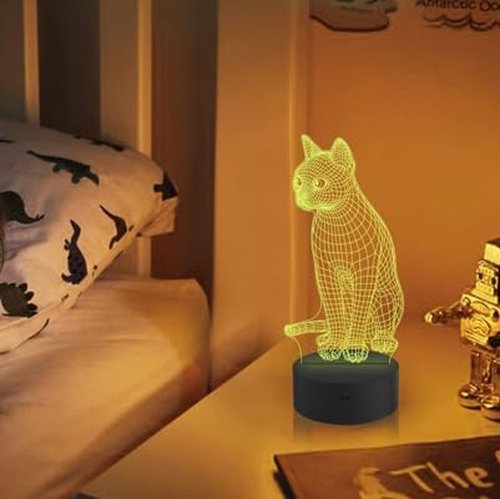 SUPERHONGJIHAO 3D Night Light for Kids 3D Kitten Led Lamp with Remote Control 16 Color Changing Xmas Birthday Gift for Child