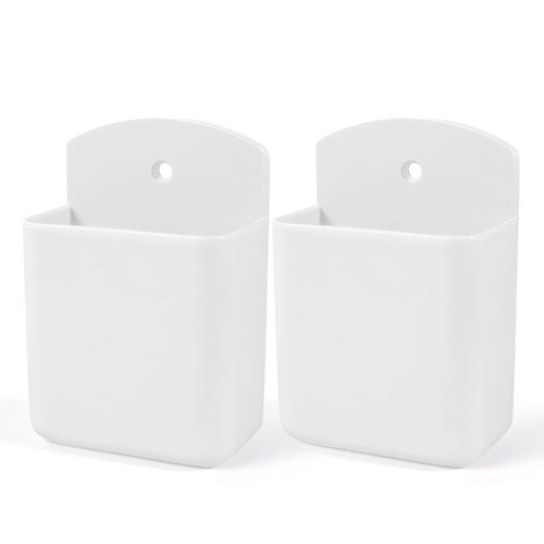 2 Pack White Remote Control Holder, Self adhesive Wall Mount Storage Box for TV and Air Conditioner Remote Controls, Pen Holder Organizers and Accessories for Home Office School