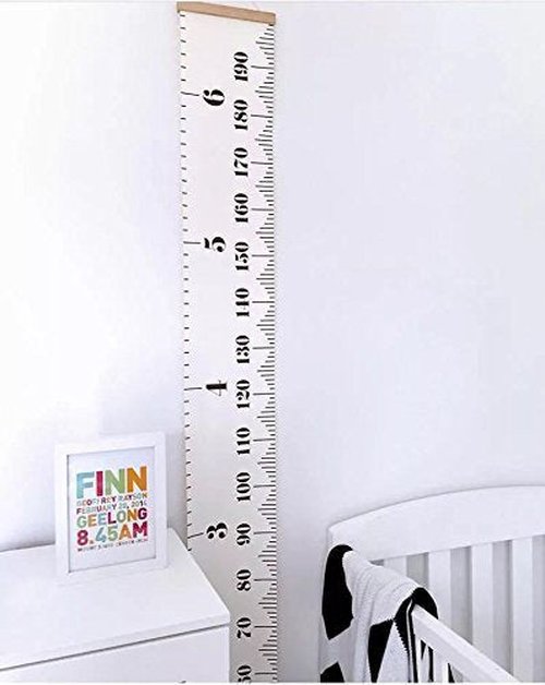 MinoMia Kids Growth Chart, Wood Frame Fabric Canvas Height Measurement Ruler from Baby to Adult for Child's Room Decoration 7.9 x 79in (7.9 x 79in, White & Black)