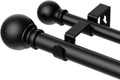 GXOACKJ Double Curtain Rods - Adjustable Heavy-Duty Drapery Rods for Windows 72-144 Inches | Black Finish