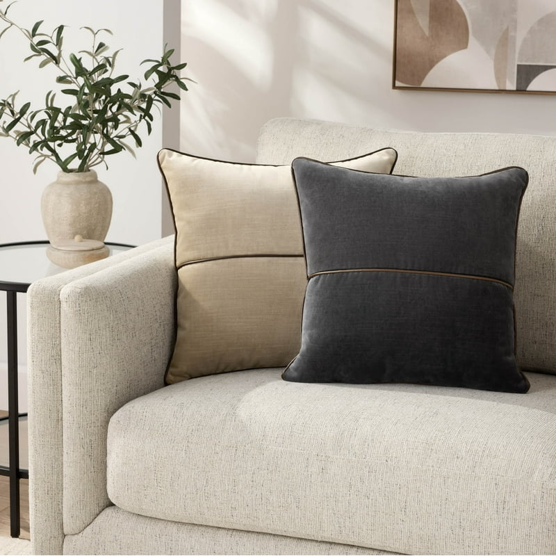 Black Velvet Decorative Pillow 18x18 with Faux Leather Trim - Mainstays