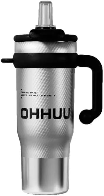 Skiennix Insulated Water Bottle - Large Capacity 316 Stainless Steel Vacuum Cup with Straw | Silver