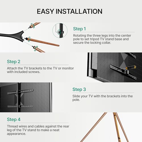 ECOTINY Artistic Easel TV Stand for 43-65 Inch TVs, 180° Swivel Tripod TV Stand up to 88 lbs, Floor TV Mount with Cable Management for Bedroom, Living Room and Corner, Max VESA 600 x 400mm