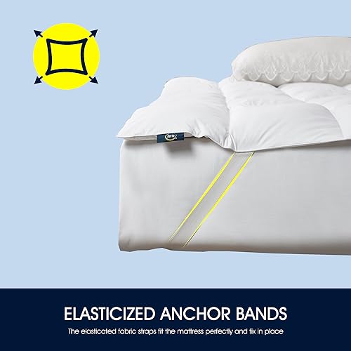 Serta White Goose Feather Down Bed Mattress Topper Queen Size - Plush Fluffy Anchor Bands Mattress Pad 240 Thread Count 100% Cotton Fabric Featherbed, 60"x80"