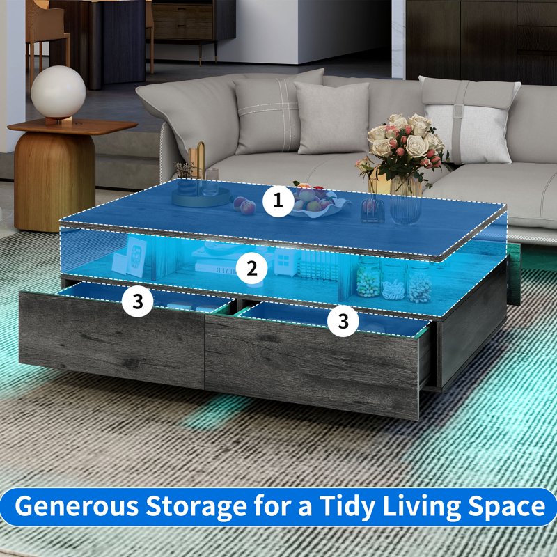 LED Coffee Table with Storage - Modern Design for Living Room
