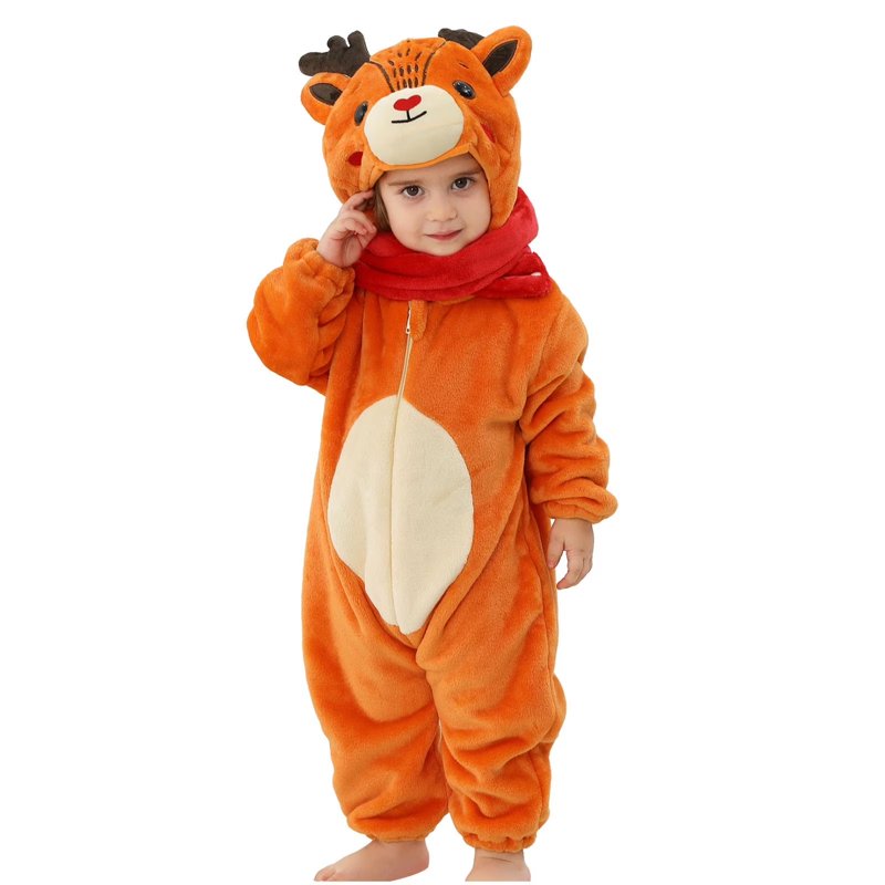 Baby Animal Costume Romper Unisex Winter Flannel Hoodie - Deer, 0-6 Months