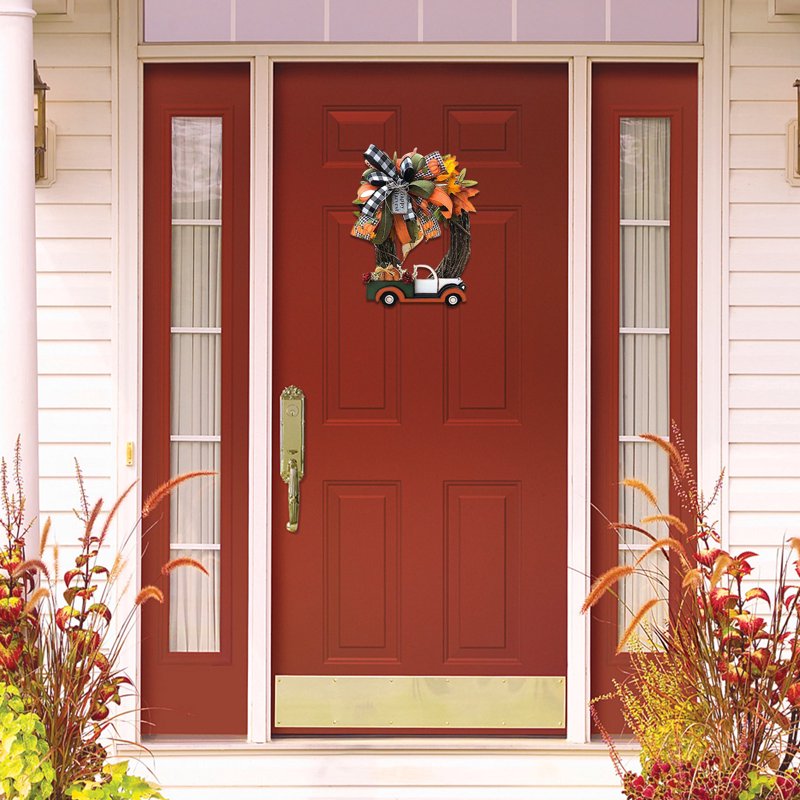 Thanksgiving and Halloween Wreath - Fall Door Decor 12x12 Inch