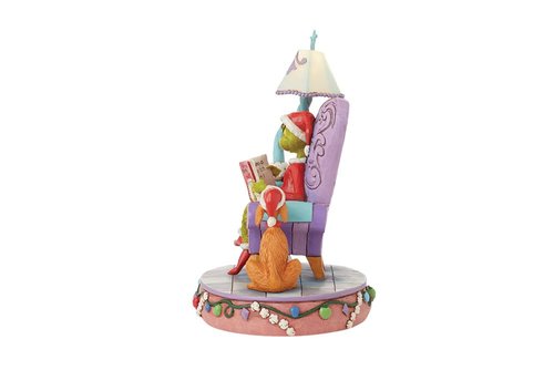 Enesco Dr. Seuss Grinch by Jim Shore Grinch Reading Chair with Lamp Lit Figurine, Stone Resin Hand Crafted Collectible Light Up Christmas Figurines Home Decor Sculpture Statue, 8 Inch, Multicolor