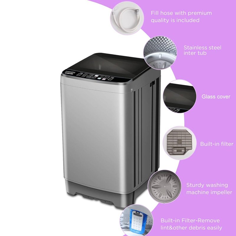 25lb Grey Top Load Fully Automatic Washer & Dryer Machine - 10 Programs