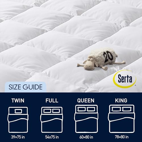Serta White Goose Feather Down Bed Mattress Topper Queen Size - Plush Fluffy Anchor Bands Mattress Pad 240 Thread Count 100% Cotton Fabric Featherbed, 60"x80"