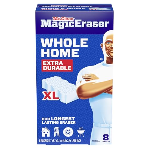 Mr. Clean Magic Eraser Sponge, All Purpose Cleaner, Long Lasting Cleaning Scrubber, Wall, Sneaker, Oven, Kitchen, Bathroom, Shower Cleaner, Cleaning Supplies, Whole Home Extra Durable XL, 8ct