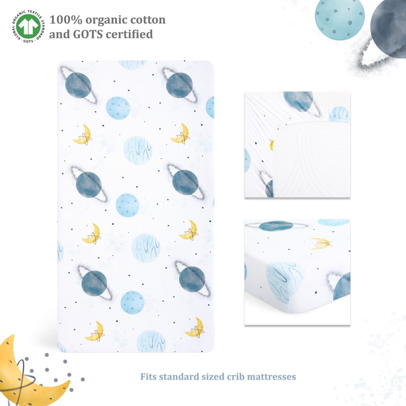 Toddler Bed Set with Organic Cotton Fitted Sheet & Comforter - Space Adventure Arctic Blue