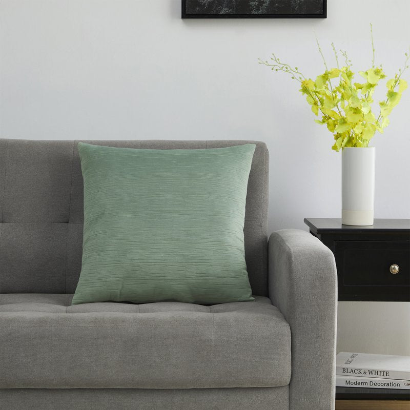Green Textured Velvet Decorative Throw Pillow - 18x18 Inch